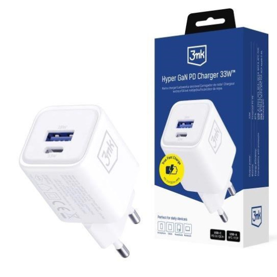 3mk napájecí adaptér Hyper Charger PD 33W GaN QC4+ PPS AFC FCP SCP 1A1C  White