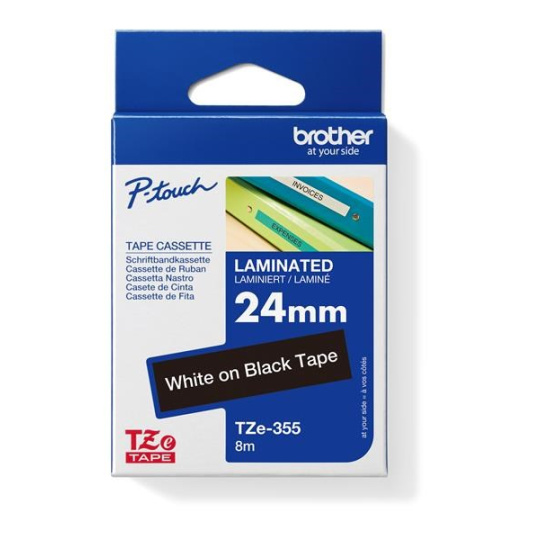 BROTHER TZE355 - kazeta TZ so šírkou 24 mm, laminovaná TZE-355, čierne/biele písmo