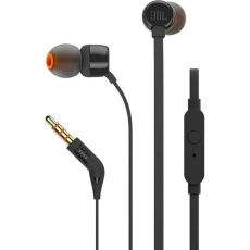 JBL T110 Black špuntová sluchátka, 3,5 mm jack, mikrofon, černá