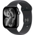 Apple Watch Series 11 GPS + Cellular 46mm Jet Black Aluminium Case with Black Sport Band - S/M