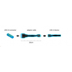 Adaptér AKASA MB USB 3.0 na USB 2.0, 30 cm, čierna