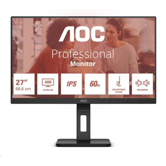 AOC MT IPS LCD WLED 27" U27E3UF - IPS panel, 3840x2160, 2xHDMI, DP, USB 3.2, repro, pivot AOC MT IPS LCD WLED 27" U27E3UF - IPS panel, 3840x2160, 2xHDMI, DP, USB 3.2, repro, pivot