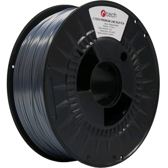 C-TECH Tisková struna (filament) PREMIUM LINE, Silk PLA, čedičová šedá, RAL7012, 1,75mm, 1kg