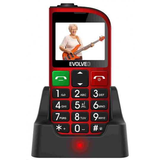 EVOLVEO EasyPhone FM, mobilný telefón pre seniorov s nabíjacím stojanom (červený)