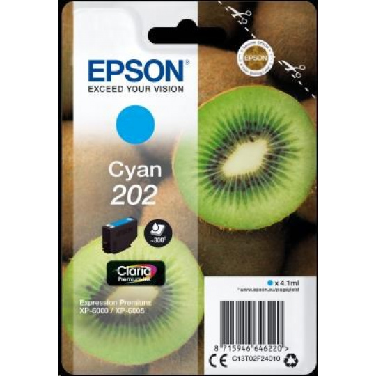 Atramentová tyčinka EPSON Singlepack "Kiwi" Cyan 202 Claria Premium Ink 4,1 ml