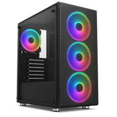 BAZAR - 1stCOOL skříň Rainbow 4, Mid Tower, ATX, AU, Průhledná bočnice, 4x 120mm Fan, 650W, 88+, Černá, poškozený obal