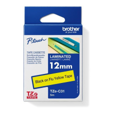 BROTHER TZEC31 - 12 mm široká kazeta TZ, laminovaná TZE-C31, signálne žlté/čierne písmo BROTHER TZEC31 - 12 mm široká kazeta TZ, laminovaná TZE-C31, signálne žlté/čierne písmo