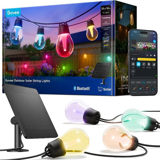 Govee RGBICW Smart solární zahradní retěz 8 žárovek, Matter Govee RGBICW Smart solární zahradní retěz 8 žárovek, Matter