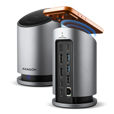AXAGON HMC-WL9, USB 10Gbps hub s Qi, 3x USB-A, USB-C, HDMI & DP 4k/60Hz, RJ-45 GLAN, PD 100W, kábel USB-C 60cm