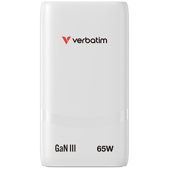 VERBATIM GaN Nabíječka Fold 'n' Go 65W, 2xUSB-C, bílá VERBATIM GaN Nabíječka Fold 'n' Go 65W, 2xUSB-C, bílá