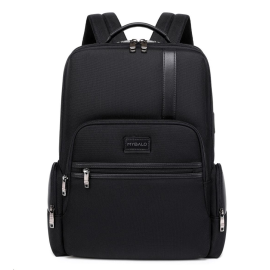 MYBALO ASTON Perfektní volba pro minimalisty s dobrým vkusem  6 ikon: - Nejtenčí batoh - Elegantní - Kapsa na notebook do 15,6" - Kapsa na tablet do 9" - Otevírání o 180 stupňů - USB a USB-C port - Drží tvar - Voděodolný - Skryté kapsy  Elegantní a minimalistický Jedná se o velmi elegantní a minimalistický batoh. S tímto parťákem neuděláte chybu při běžném nošení do města, ani na důležité schůzce.  Tenký batoh MYBALO Aston je batoh s vůbec nejmenší hloubkou z naší nabídky. Díky tomu působí elegantně a minimalisticky, ale i přesto se do něj vejdou všechny vaše nezbytnosti.  Kvalitní voděodolný materiál, dlouhá životnost Kvalitní umělá kůže zajišťuje trvanlivost a odolnost batohu proti vodě a opotřebení. MYBALO Aston tak bude vaším společníkem opravdu dlouho.  Drží tvar Batoh si zachovává svůj tvar také v případě, že jej budete mít úplně prázdný.  Vestavěný USB a USB-C port Nabíjejte svá elektronická zařízení kdekoli a kdykoli díky vestavěnému USB a USB-C portu.  Popruh k uchycení na kufr Cestujte pohodlně. Kdykoli chcete mít volná záda, jednoduše připevněte batoh na rukojeť svého kufru.  Pohodlné polstrování Užijte si komfortní nošení díky kvalitnímu a prodyšnému polstrování ramenních popruhů a zádové části.  Další praktické kapsy Zorganizujte si pohodlně a snadno své věci díky množství vychytaných kapes.  Skryté kapsy V zádové části a na ramenním popruhu najdete skryté kapsy pro bezpečné uložení cenností.  Vnitřní kapsy Vnitřní kapsy slouží pro snadnou organizaci všech vašich věcí.  Přední kapsa Přední kapsa je určena pro věci, které chcete mít rychle a snadno po ruce.  Parametry: - Rozměry: 46 x 30 x 9 cm - Objem: 11 l - Hmotnost: 1,19 kg - Kapsa na notebook: Ano (do vel. 15,6") - Kapsa na tablet: Ano (do vel. 9") - USB port: Ano - Voděodolnost: Ano - Hlavní materiál: Ekokůže + Polyester - Podšívka: Polyester - Barva: Černá