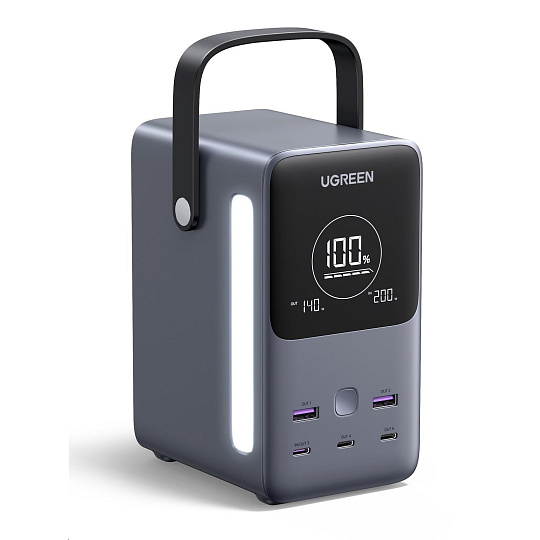 UGREEN powerbanka s rychlým nabíjením 48000mAh 5-port s displejem a LED, Li-ion, 300W, 3x USB-C, 2x USB-A, stříbrná