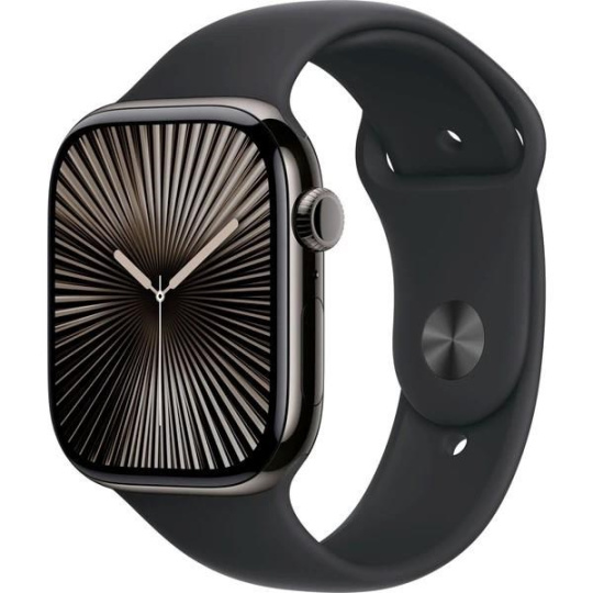 Apple Watch Series 10 GPS + Cellular 42mm Slate Titanium Case with Black Sport Band - M/L