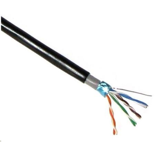 Kábel FTP LYNX Cat5E, drôt, dvojitý vonkajší PE+PVC, čierny, 305 m cievka