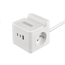 Viking síťový adaptér YC23H, 2x 230 V, 1x USB-A, 2x USB-C, dotykové světlo, funkce stojánku, bílá