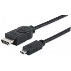 MANHATTAN HDMI kábel s Ethernetom, HDMI samec na mikro samec, HEC, ARC, 3D, 4K, tienený, 2 m, čierny