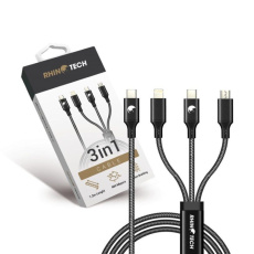 RhinoTech nabíjecí a datový kabel 3v1 USB-C (MicroUSB + Lightning + USB-C) 40W 1,2m černá