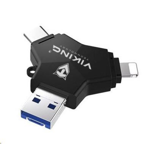 USB Flash disk Viking 3.0 4v1 s konektorom Lightning/Micro USB/USB/USB-C, 64 GB, čierna