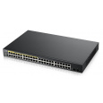 Zyxel GS1900-48HP v2 50portový gigabitový webový inteligentný PoE prepínač, 48x gigabitový RJ45 (24x PoE), 2x SFP, rozpočet PoE 170W