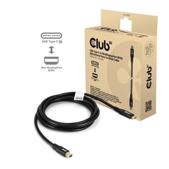 Club3D Kabel USB-C na MiniDisplayPort 2.1, 8K30Hz, DSC1.2, UHBR10, 2m