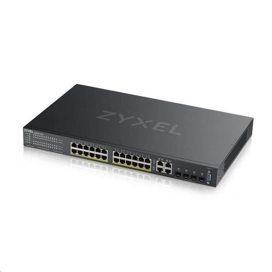 Zyxel GS2220-28HP 28-portový gigabitový PoE manažovaný L2 switch, 24x gigabitový RJ45, 4x gigabitový RJ45/SFP, PoE 375 W