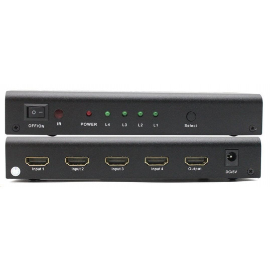 PREMIUMCORD HDMI prepínač 4:1 s audio výstupmi ( stereo, Toslink, koaxiálny )